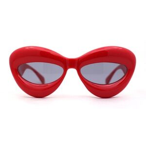 Red Bold Balloon Bloated Thick Rim Oversize Cat Eye Sunglasses